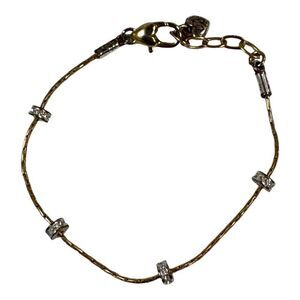 Brighton Gold Tone Rope Bracelet  Rhinestone Beads Petite Tennis & Lobster Clasp